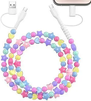 USB C Cable for iPhone Charging Cord [MFi Certified] 4 in 1 Multi Charging Cable Stars Beads Charging Cord 3.3FT Girls Women Fast Charging for iPhone 16 for Galaxy S25 & Most Devices-Colorful