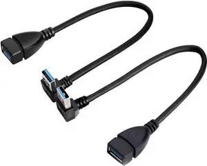 JAENFONG SuperSpeed USB 3.0 Male to Female Extension Data Cable Up and Down Angle 2PCS for PC Laptop etc..(20CM 8IN)