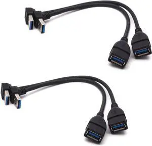 JAENFONG Antrader USB 3.0 Right Angle 90 Degree UP & Down Extension Cable Male to Female Converter Data Adapter Cord 2 Pairs