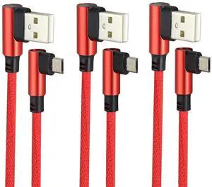 JAENFONG (23cm/9inch 90 Degree Micro USB Cable Right Angle USB 2.0 A Male to Micro Male Fast Sync & Charging Cable for Android LG Smartphones & More(Red/3-Pack)