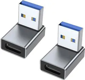 JAENFONG 2Pcs USB 3.1 to USB C 90° Angle Adapter USB A Male to USB C Female L-Shaped Angle Connector for OTG Data Transfer 3A Charging for PC Laptop Tablet