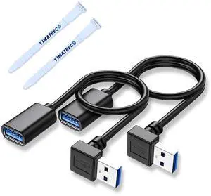 JAENFONG USB3.0 Extension Cable Up Angle 11.8 inch USB Male to Female Data Cable 90 Degree USB Adapter with Gold Plated Contacts for U-SB Flash Drive Hard Drive(Up Angle 30cm 2pcs Black)