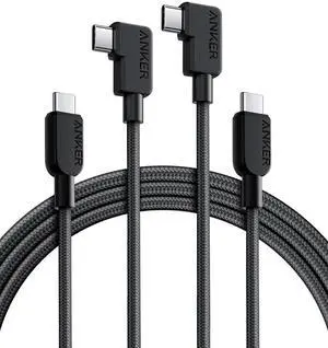 JAENFONG USB C to USB C Right Angle Cable 240W 90 Degree Type-C Braided Charging Cord for iPhone 16 Series and More (2Pack 6FT Black)
