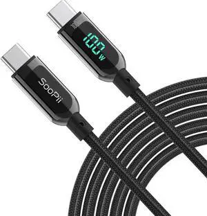 100W 4ft USB C to USB C Cable Fast Charge Nylon Braided Cable with LED Display for lPhone 16/15 Pro/15 Plus/15 Pro Max lPad Air MacBook Pro Galaxy S24/S23 Pixel LG (Black)