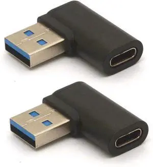 JAENFONG Right Angled USB C to USB Adapter 90 Degree USB A to C Adaptor USB 3.0 Male to USB C Female Connector Compatible Cable Tablets Hubs Like Note 10 Google Pixel 2Pcs (Right/Black)