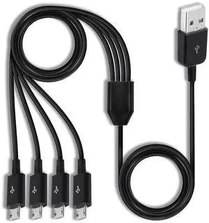 Micro USB Splitter Cable 4-in-1 Multi Micro USB Charging Cord USBMicro Wire Lead Type A Male to 4 MicroUSB Male Adapter Cable for Data Sync/Charge (1.64ft Black)