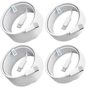 4-Pack [ 2x6ft + 2x10ft ] 60W USB-C to C Fast Charging Cable Type C to C Charger Cord for iPhone 16 16 Plus 16 Pro 16 Pro Max 15 15 Plus 15 Pro 15 Pro Max Pad Pro Galaxy S25 S24 S23 S22- White