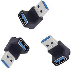 JAENFONG LANMINGLEL 10Gbps USB 3.2 Adapter 90 Degree USB Female to Male Adapter OTG Data Transfer Adapter for Laptop Tablet Phone 3 Pack(Black USB A M/F)