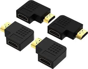 JAENFONG HDMI 90 and 270 Degree Adapter 4-Pack HDMI Right Angle Male to Female Vertical Flat Adapter L Shape Extender 3D 4K HDR Supported