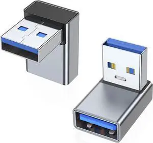 JAENFONG 90 Degree USB 3.0 Adapter 2 Pack Upward Angle USB A Male to Female Converter Extender for PC Laptop USB A Charger Power Bank and More (Grey)