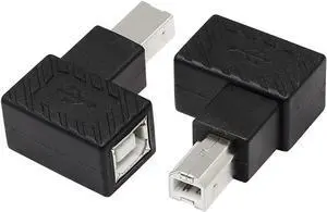 JAENFONG USB 2.0 Type-B Printer Adapter 2Pack 90 Degrees USB 2.0 B Male to Type-B Female Printer Adapter for Printer Mobile HDD and MoreLeft Angle+Right Angle
