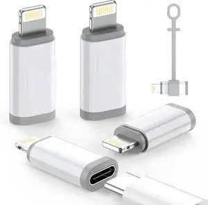 MFi Certified 27W USB C to Lightning Adapter (4 Pack) - Fast Charging Data Sync Lightning to USB Type C Cable Adapter for iPhone14/13/12 Series iPad AirPods with Anti-Lost Loop Not for Audio/OTG