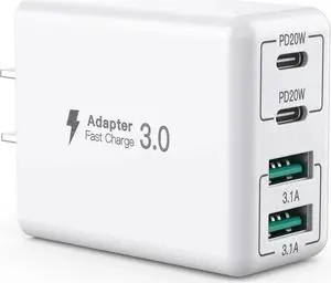 USB C Wall Charger 40W 4-Port USB C Charger Block Fast Charging Block Dual Port PD+QC Wall Plug Multiport Type C for iPhone 16/1514/13/12/11/Pro Max/XS/XR/8/7 iPad Phone Tablet