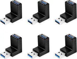 JAENFONG 90 Degree USB 3.0 Adapter 6 Pack - Right Angle Male to Female Up/Down/Left/Right Connector - L Shaped Extension for PC Laptop Charger and More