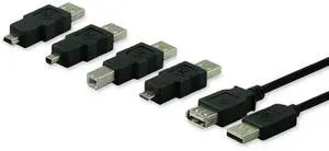 JAENFONG Universal USB 2.0 Adapter Kit 6ft. A Male to A Female Extension Cable 4 Adapters Included: A Male to B Male 4 Pin 5 Pin A Male to Micro USB 33758