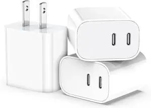 USB C Charger Block 3-Pack Dual Port USB C Fast Charging BlockType C Wall Charger Plug for iPhone 16/15/14/13/12/11/ Pro Max/Plus/Xs Max/XR/X iPad Pro (20W)