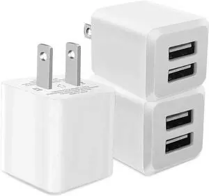 3- Pack USB Wall Charger Dual Port USB Cube Power Adapter Charger Plug Block Charging Box Dual Port Wall Fast Charging Adapter Compatible for i Phone 14 13 12 11 (White)