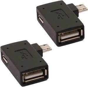JAENFONG 2-in-1 Powered Micro USB to USB OTG Adapter 90 Degree Right Angle Connector for FireStick S/NES Classic Mini Sega Genesis and More - 2 Pack