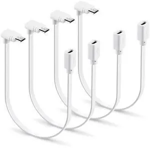 JAENFONG 4-Pack Extension Cable for WYZE Cam Pan v3 Camera 90 Degree Micro USB Extender Power Cord Flat 1 ft