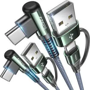 JAENFONG USB C Cale Right Angle with USB to USB C Adapter 2-???????? 60W Fast Charging Cable for iPad and U SB C Cord Devices 6.6FT Carplay Type C Cable fit iPhone 16 15 Pro iPad Series