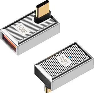 JAENFONG Right Angle USB C to USB A Adapter 120W 10Gbps 90 Degree USB A to C Adapter Type C Female to Type A Male Converter Fast Charging Compatible with MacBook Tablet Galaxy 2 Pack