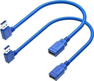 JAENFONG USB 3.0 Extension Cable 1FT 2 Pack 90 Degree Left & Right Angle USB Adapter Male to Female Short USB3 Cables Up & Down for Laptop TV USB Disk Mouse Hard Disk Camera