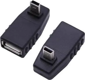 JAENFONG 90 Degree Mini USB to USB A OTG Adapter Up Angle Mini USB 5-Pin Type B Male to USB Type A Female Adapter Converter for Digital Cameras Black(2 Pack UP)