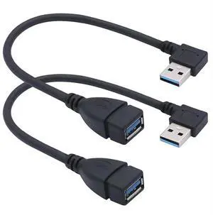 JAENFONG 90 Degree (Left and Right Angle) USB 3.0 Male to Female Extension Cable can Withstand Fast Data Transfer Compatible with PC Laptop Mobile Power Webcam Charger etc.-2 Pack 10IN/25CM