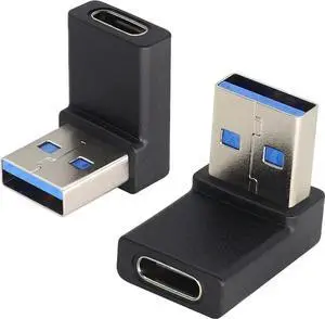 JAENFONG Right Angle USB 3.0 A to USB C Adapter 90 Degree USB 3.0 A Male to USB Type C Female Converter (OTG) for PC Laptops Power Banks Chargers More USB and Type-C Devices (2 Pack-Black/Up)