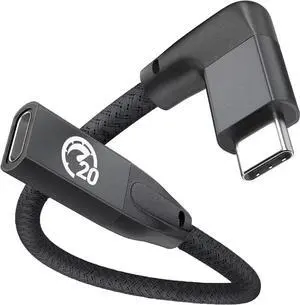 JAENFONG Right Angle USB C Extension Cable 0.6FT 90 Degree USB-C 3.2 Gen 2 20Gbps Male to Female Type C 4K Video Extender Cord for iPhone 16 15 MacBook iPad Pro/Air/Mini Galaxy S25/S24