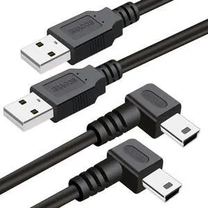 Mini USB Cable 90 Degree 2Pack 6ft for Garmin Nuvi for Canon PowerShot/Rebel/EOS/DSLR/ELPH Dash Cam SatNav Camcorders Car Camera USB Cable Right Angle Mini-B Charger Cord Data Sync Charging Adapter
