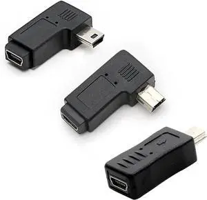 JAENFONG 3 Pack 90 Degree Left & Right Angled Mini USB 5 Pin Male-Female Adapter