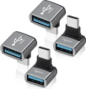 JAENFONG 90 Degree USB C to USB Adapter 10Gbps 4-Pack Right Angle Type-C (Male) to USB-A (Female) L-Shape Extender Converter Support Charge & Data Transfer for iPhone 16 15 Series PC Tablet Laptop