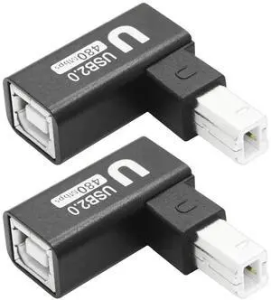 JAENFONG 90 Degree USB B 2.0 Printer Adapter Up Angle USB Type B Male to Female Connector MIDI Extender Aluminium Hull for Printer Electric Piano and More Devices