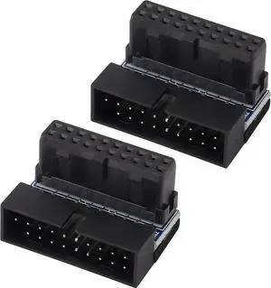JAENFONG 2 Pack Down Right Angle USB 3.0 19-pin Connector 90 Degree 19Pin/20Pin 3.0 USB Female to Male Extension Power Adapter Board for Desktop Motherboard Internal Header Adapter(Down/Black-20Pin)