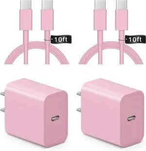 iPhone 16 15 Charger Fast Charging 10Ft - 2 Pack 20W USB C Wall Charger Block and Type C to C Cable Compatible with iPhone 16/16 Pro/16 Pro Max/iPhone 15 iPad Pro Air 5/4 iPad 10Pink