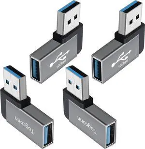 JAENFONG 90 Degree USB Adapter 10Gbps 4-Pack Right Angle USB-A Male to Female Connector Converter L-Shape Extender Support Charge & Data Sync for PC Laptop Mouse Keyboard