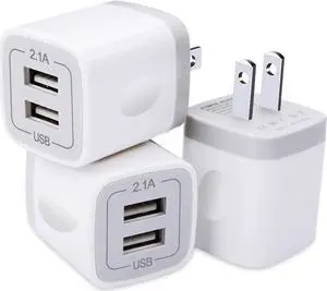 USB Plug USB Wall Charger 3 Pack Dual Port Electrical Plug Wall Outlet Charger Cube 5V 2.1A Charging Block Compatible iPhone 16 15 14 13 12 11 X S25 S24 S23 S20 S10 S9 Note20 LG Moto