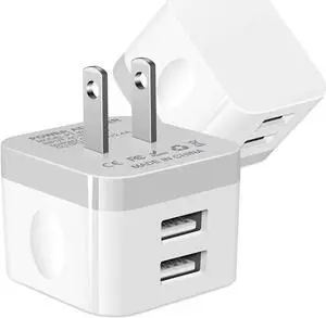 Dual USB Wall Charger 2Pack 2.4A Double USB Wall Plug iPhone Fast Charger Block Box Brick Adapter for iPhone 16 15 14 13 12 Pro Max XS X 8 Plus Galaxy S25 S24 S23 A16 A15 A53 A73 S22 Note20
