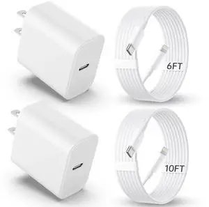 iPhone Charger Fast ChargingMFi Certified 2Pack 20W PD USB C Wall Charger 6&10FT Cable Fasting Charging Adapter Compatible with iPhone 14Pro/13 Pro/12/12 Pro Max/11 Pro Max/XS Max/XS/XR/X/8 and More