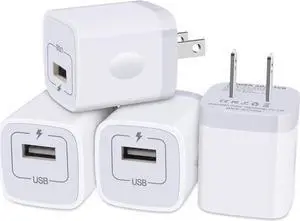 iPhone Charger Block Plug in Phone Charger 4Pack Single Port USB Wall Charge Fast Charging Adapter Cube Box for iPhone 16 15 14 13 SE(2020) 12/11pro/XS/XS Max Galaxy S25/S24/S23 LG