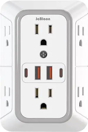 Outlet Extender Surge Protector - 6 Outlet Splitter with 4 USB Ports (2 USB C) Multiple Plug Expander Wall Charger 3 Sided Multi Plug Wall Adapter Power Strip for Home Office Kitchen Travel