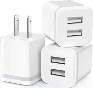 USB Wall Charger 3-Pack 2.1A 5V Dual Port Cube Power Adapter Plug Block Charging Box Brick for iPhone 13 12 11 Pro Max SE XS XR X 8 7 6 6S Plus Galaxy LG Moto Android Phones