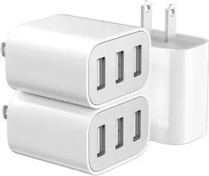 3-Port USB Wall Charger 3 Pack Compatible with iPhone 14/13/12/11 Pro Max Mini SE XR XS MAX XS X 8 Plus iPad Pro Air Mini Galaxy S5 S6 S7 Edge LG Android and More