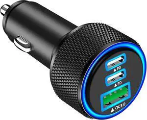 USB C Car Charger 3-Port 67W PD Dual USB-C USB-A Power Cigarette Lighter Adapter PD/QC Type C Car Charger Fast Charging for iPhone 16 16 Pro 15 14 13 12 11/Galaxy S25 S24 S23/Pixel/iPad Pro