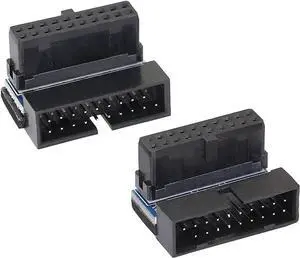 JAENFONG Right Angled USB 3.0 20-pin Male to Female Extension Adapter Desktop Motherboard 90 Degree Angled USB 3.0 19-Pin Motherboard Internal Header-Black 2PCS