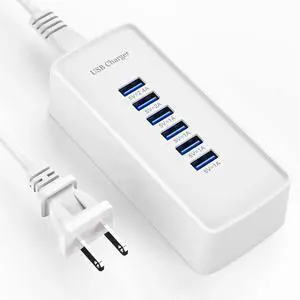USB Fast Charger 6-Port Portable Charging Station Suitable for Various Devices Compatible with iPhone iPad Google Xiaomi and Other USB Charging Devices