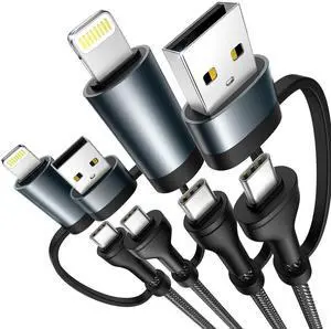 4 in 1 Charging Cable [2Pack 6.6FT] 60W Fast Charging Cord MFi Certified Lightning Cable Nylon Braided Multi USB C Cable for iPhone 16/15 14 13 iPad Galaxy MacBook iPad Tablets and More