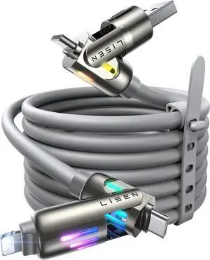 USB C to Lightning Cable 240W 4 in 1 Charging Cable 6.6FT Chubby USB A/C to C/Lightning with Light for iPhone 16e 15 14 Pro/MacBook Air 17/iPad//Switch 2 Multi Chargers for All Devices USB C to Lightning Cable 240W 4 in 1 Charging Cable 6.6FT Chubby USB A/C to C/Lightning with Light for iPhone 16e 15 14 Pro/MacBook Air 17/iPad//Switch 2 Multi Chargers for All Devices