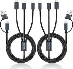 Multi Charging Cable 5 in 1 2PCS 4FT USB C/A Multi Charger Cable to Type-C/Micro USB Port Nylon Braided USB C Multiple Charger Cable Universal Phone Charger Cord for Cell Phones and More